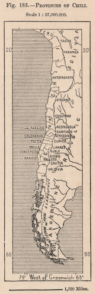 Provinces of Chile. Chile 1885 old antique vintage map plan chart
